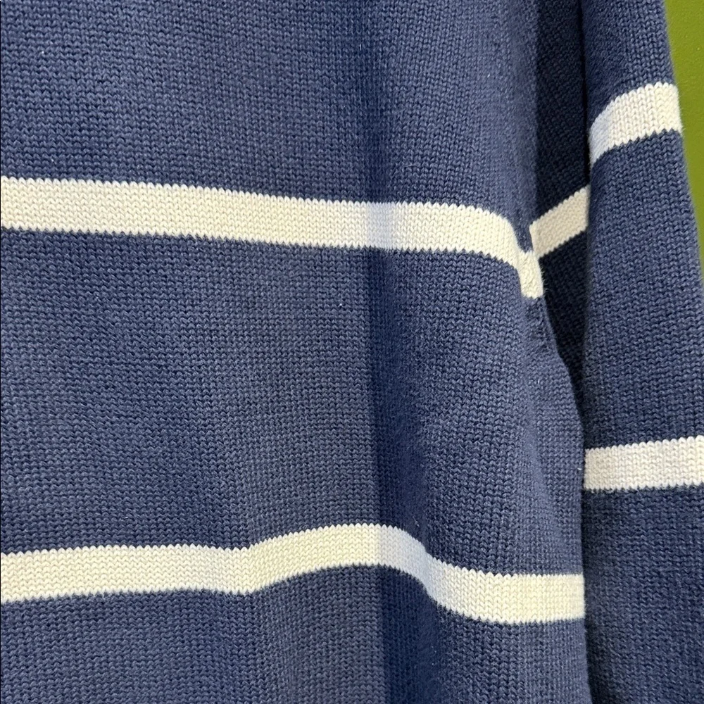 J. Crew Men's Navy and White Striped Crewneck Sweater